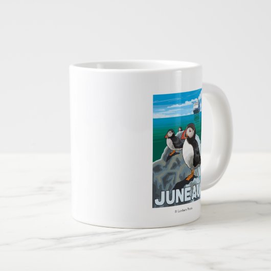 Puffins & Cruise Ship - Juneau, Alaska Jumbo-Tasse (Vorderseite Rechts)