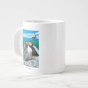 Puffins & Cruise Ship - Petersburg, Alaska Jumbo-Tasse