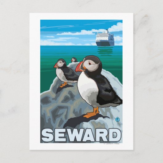 Puffins & Cruise Ship - Seward, Alaska Postkarte (Vorderseite)