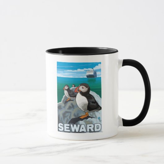 Puffins & Cruise Ship - Seward, Alaska Tasse (Rechts)