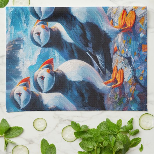 Puffins Geschirrtuch (Gefaltet)