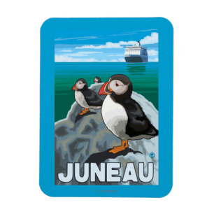 Puffins & Kreuzfahrtschiff - Juneau, Alaska Magnet