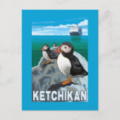 Puffins & Kreuzfahrtschiff - Ketchikan, Alaska Postkarte (Vorderseite)