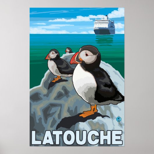 Puffins & Kreuzfahrtschiff - Latouche, Alaska Poster (Vorne)