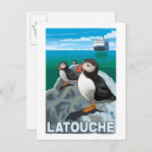 Puffins & Kreuzfahrtschiff - Latouche, Alaska Postkarte (Vorne/Hinten)
