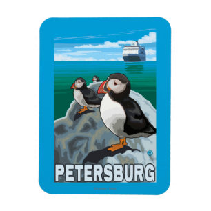 Puffins & Kreuzfahrtschiff - Petersburg, Alaska Magnet