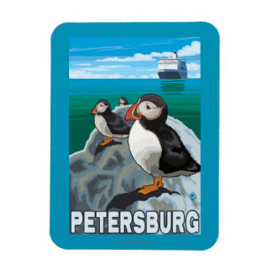 Puffins & Kreuzfahrtschiff - Petersburg, Alaska Magnet