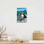 Puffins & Kreuzfahrtschiff - Seldovia, Alaska Poster (Küche)
