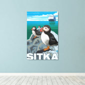 Puffins & Kreuzfahrtschiff - Sitka, Alaska Leinwanddruck (Insitu (Holzboden))