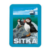 Puffins & Kreuzfahrtschiff - Sitka, Alaska Magnet (Vertikal)