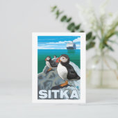 Puffins & Kreuzfahrtschiff - Sitka, Alaska Postkarte (Stehend Vorderseite)