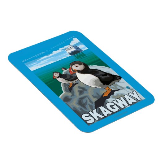 Puffins & Kreuzfahrtschiff - Skagway, Alaska Magnet (Rechte Seite)