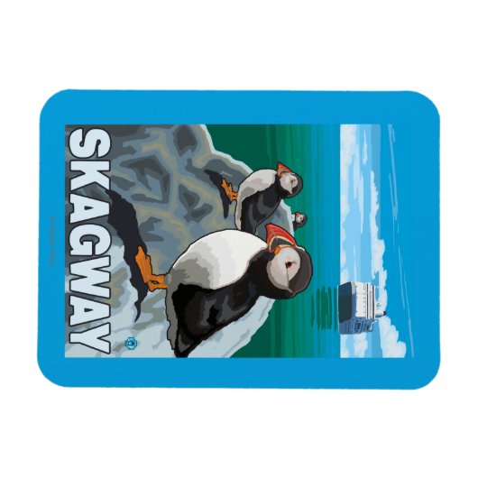 Puffins & Kreuzfahrtschiff - Skagway, Alaska Magnet (Horizontal)