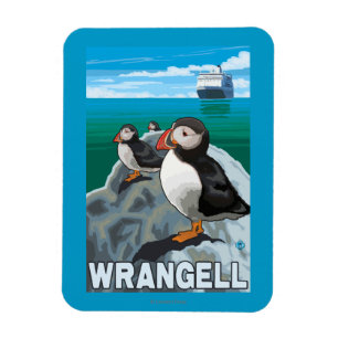 Puffins & Kreuzfahrtschiff - Wrangell, Alaska Magnet