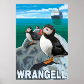 Puffins & Kreuzfahrtschiff - Wrangell, Alaska Poster (Vorne)