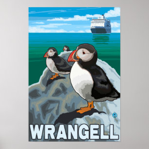 Puffins & Kreuzfahrtschiff - Wrangell, Alaska Poster