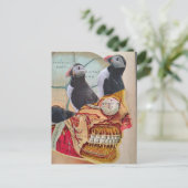 Puffins on my Brain Surreal mixed media collage  Postkarte (Stehend Vorderseite)