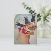 Puffins on the Brain Surreal mixed media collage  Postkarte (Stehend Vorderseite)