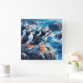 Puffins Quadratische Wanduhr (Zuhause)
