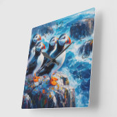 Puffins Quadratische Wanduhr (Winkel)