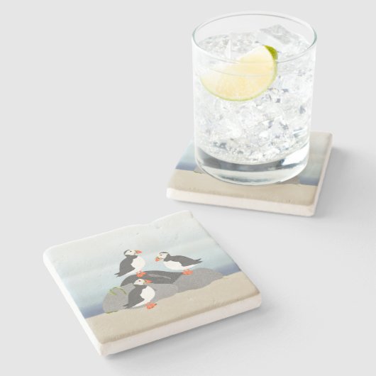 Puffins Stone Untersetzer (Seitenansicht)