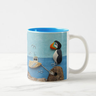 Puffins - Strand-Kunst-Collagen-Tasse Zweifarbige Tasse