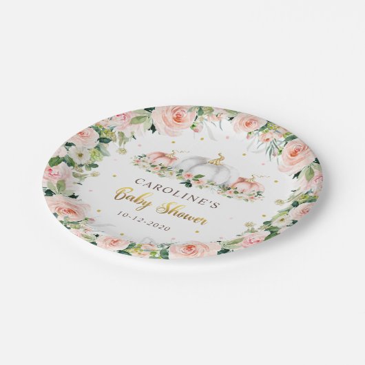 Puffkinderdusche Rosa und Gold Pappteller (Schrägansicht)