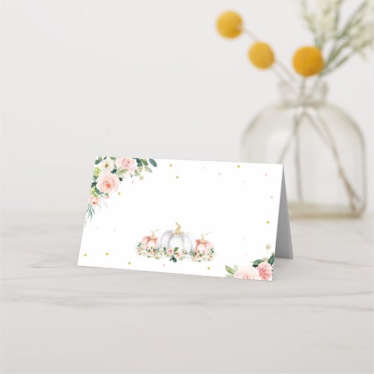 Puffkinderdusche Rosa und Gold Platzkarte (Vorderseite)