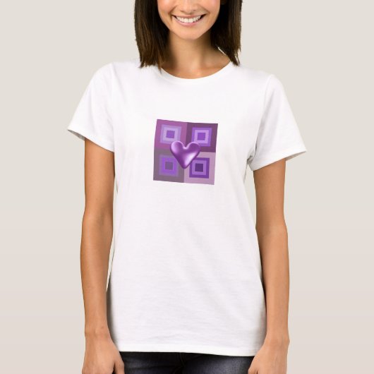 Puffy Lila Heart Design T-Shirt (Vorderseite)