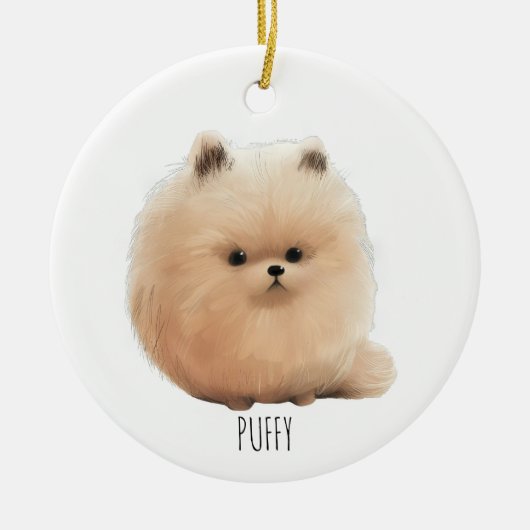 Puffy Pup Weihnachtsdekoration Keramik Ornament (Vorne)
