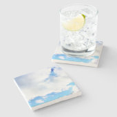 Puffy White Clouds und Blue Sky Steinuntersetzer (Seitenansicht)