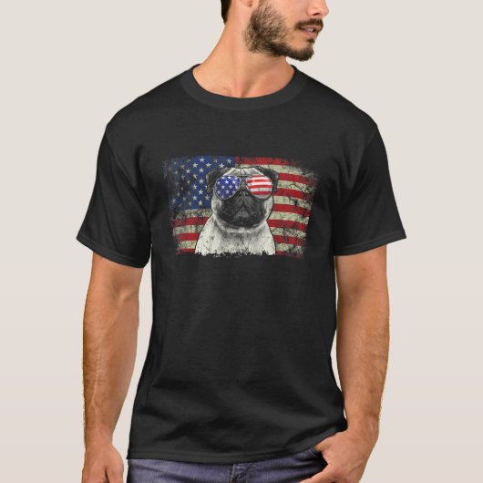 Pug American Flag Patriotic Funny Pug Dog Lover 4t T-Shirt (Vorderseite)