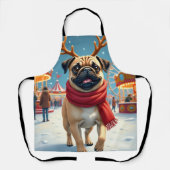 Pug at the Winter Fairgrounds Christmas Painting Schürze (Vorderseite)