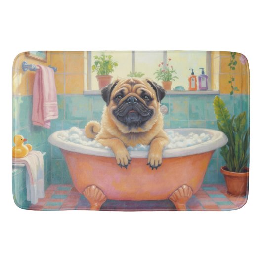 Pug Bath Time Cute Bathroom Decor Badematte (Vorderseite)