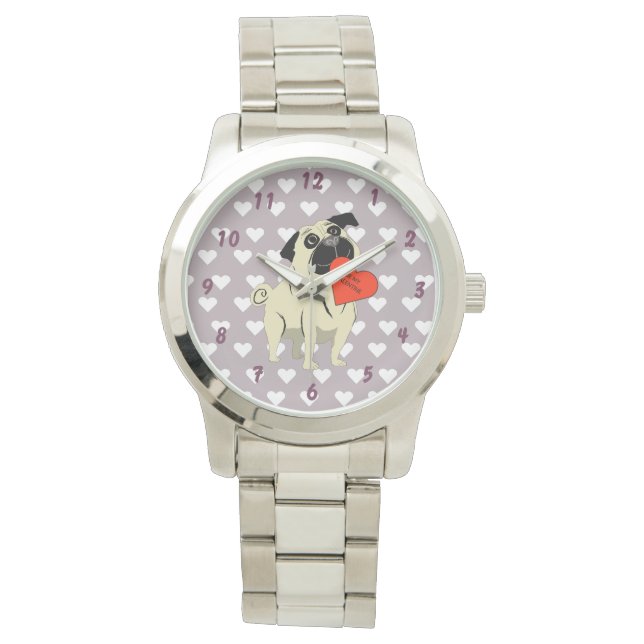Pug be my Valentine Armbanduhr (Vorderseite)