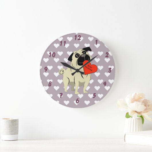 Pug be my Valentine Große Wanduhr (Zuhause)