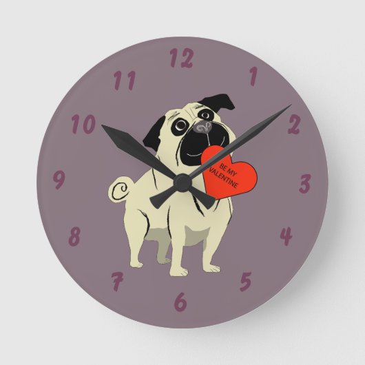 Pug be my Valentine Runde Wanduhr (Vorderseite)