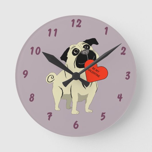 Pug be my Valentine Runde Wanduhr (Vorderseite)