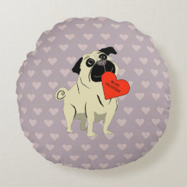 Pug be my Valentine Rundes Kissen