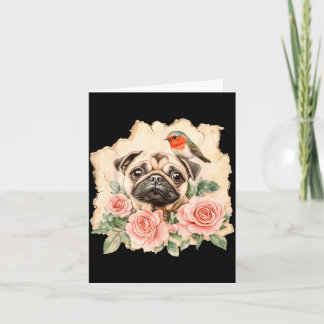 Pug bird cute dog funny pug  karte