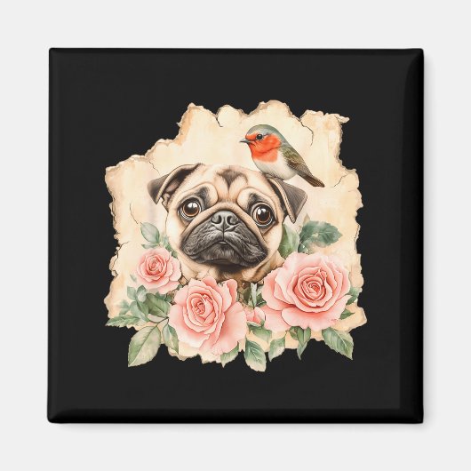 Pug bird cute dog funny pug magnet (Vorne)