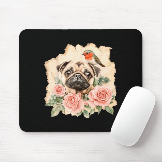 Pug bird cute dog funny pug mousepad (Mit Mouse)