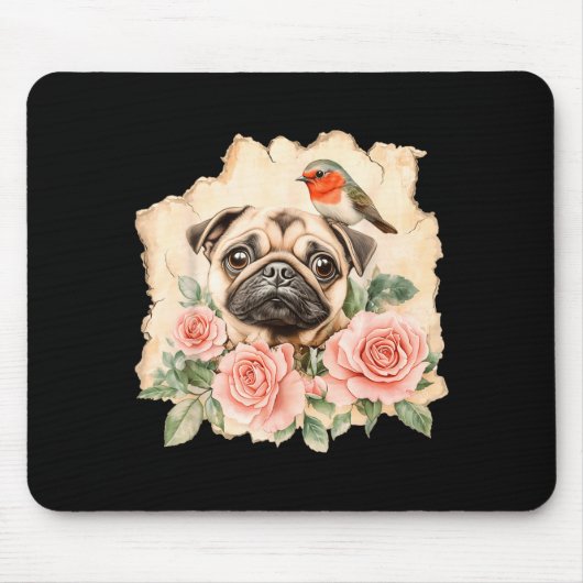 Pug bird cute dog funny pug  mousepad (Vorne)