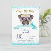 Pug Birthday Invitation, Pug Invite, Einladung (Stehend Vorderseite)