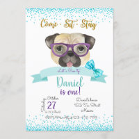 Pug Birthday Invitation, Pug Invite,