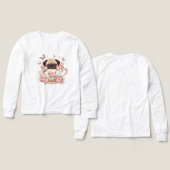 Pug Blossom Dreams Kids T-Shirt – Cute Floral Pug (Design Vorderseite & Rückseite)