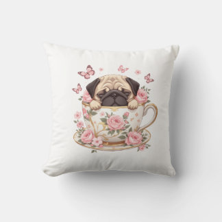 Pug Blossom Dreams Throw Pillow – Cute Floral Pug  Kissen