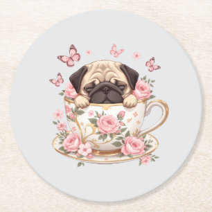 Pug Blossom Dreams Untersetzer – Süßes Blumen Pug 
