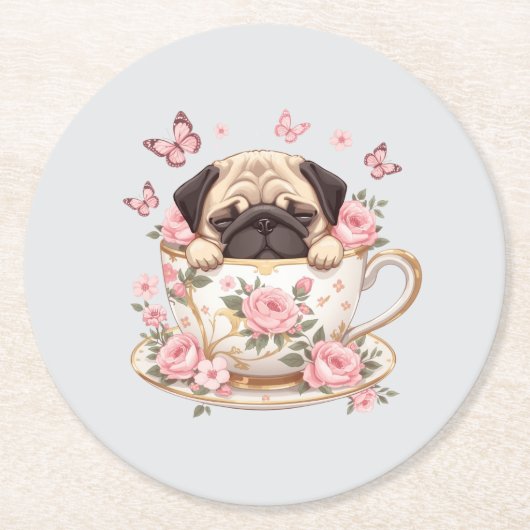 Pug Blossom Dreams Untersetzer – Süßes Blumen Pug (Vorderseite)