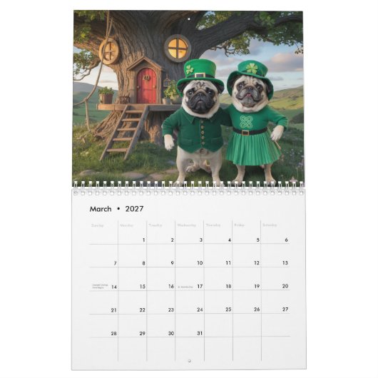 Pug Calendar Kalender (Mär 2027)
